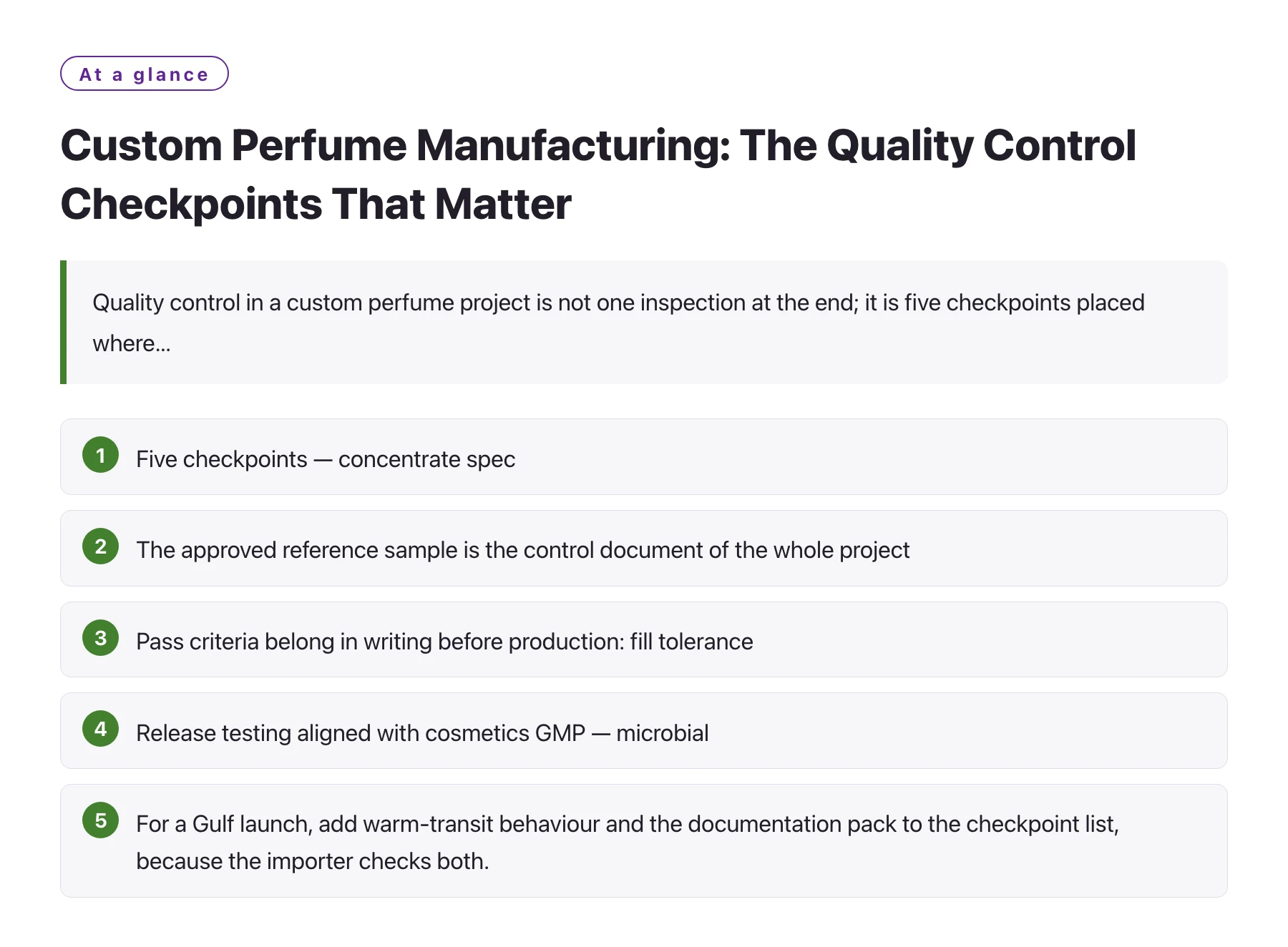 Custom Perfume Manufacturing: The Quality Control Checkpoints That Matter——全文要点速览